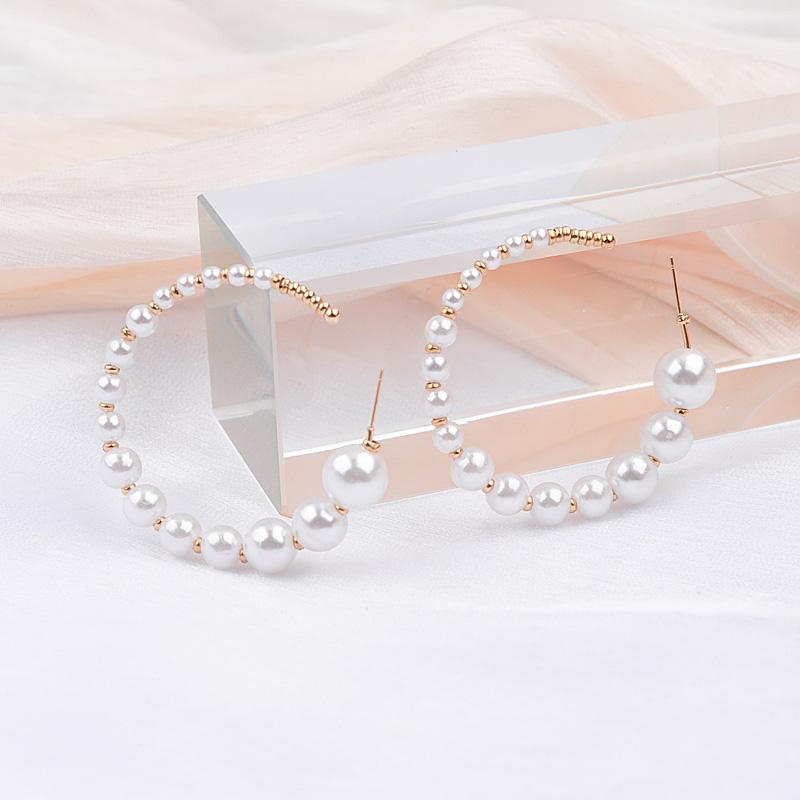 New Pearl Beads Dangle Earrings for Women Irregular C-shaped Metal Drop Earrings Exaggerated Oversize Female Party Ear Jewelry