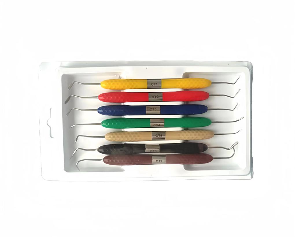 7-teiliges/Set Zahnfüllungsset aus Harz, Kunststoff-Anformer mit Silikongriff, Ästhetisches Restaurationsset für Harzspatelwerkzeug