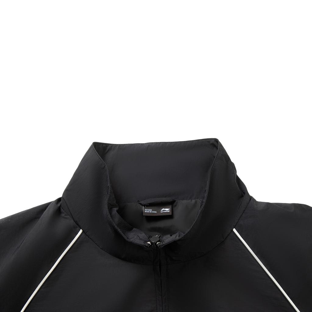 Li Ning Sports Lifestyle Series Casual Retro Color Block Zip Up Stand Collar Windbreaker Unisex Outerwear Black AFDVE97-1