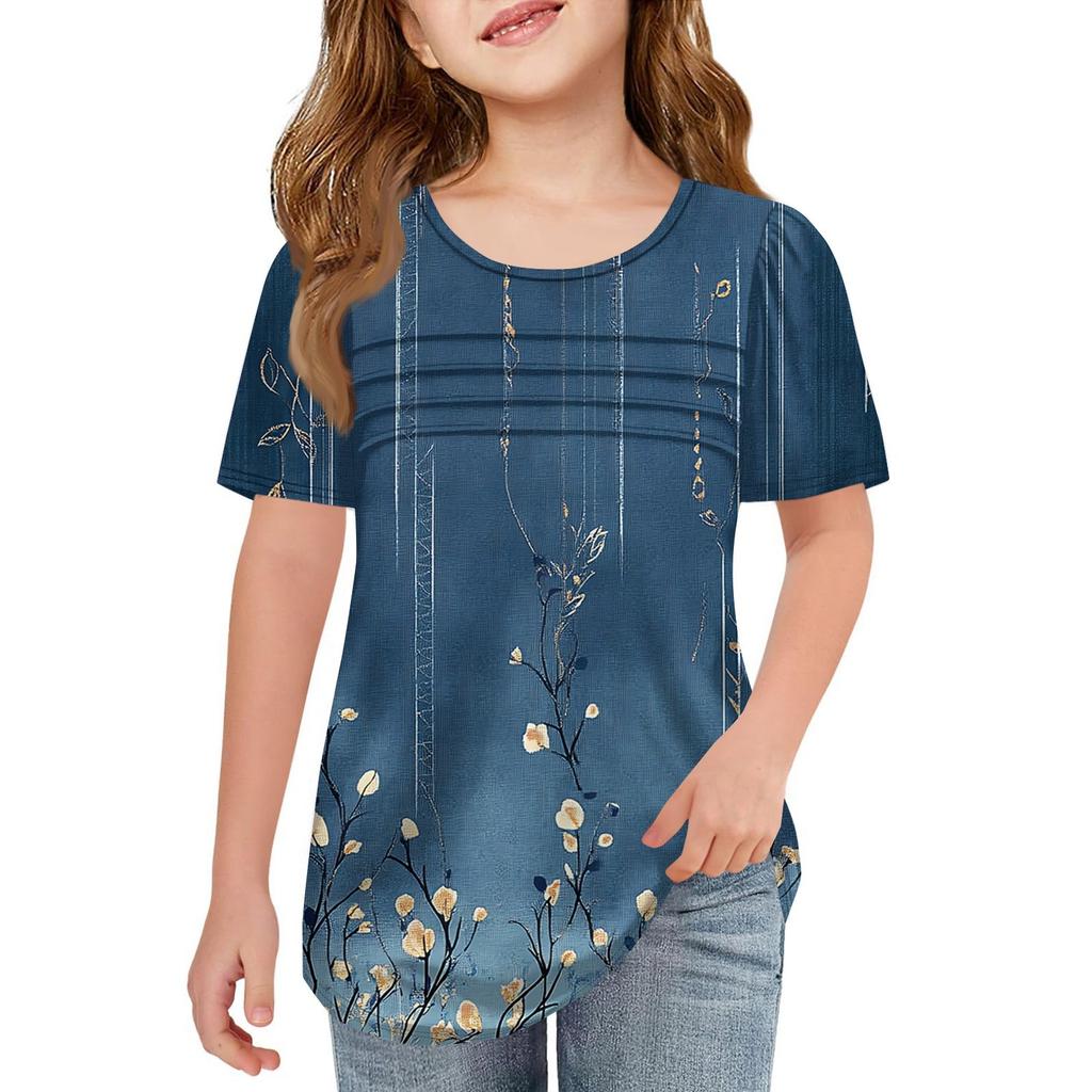 Children Fold T-shirts Short-sleeved Summer Leisure Coat Round Collar Printing T-shirt