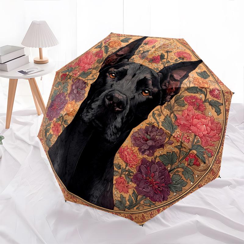 

0106 Vintage Floral Dog pattern, automatic folding umbrella, portable and foldable design, 8 ribs, a Christmas or birthday gift.