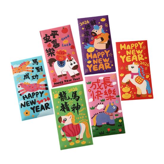 6 ks červených obálek pro čínský Nový rok 2026 Rok koně Balíčky s penězi pro štěstí Červené Hong Bao pro Jarní festival Lunární Nový rok