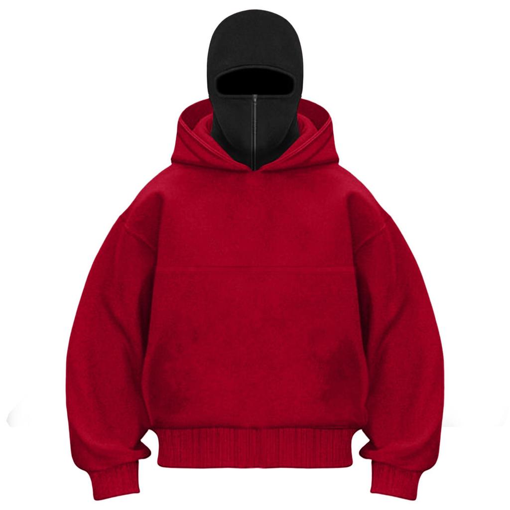 Unisex Street Style Double-Layer Hooded Zipper Jacket with Face-Covering Mask Design
