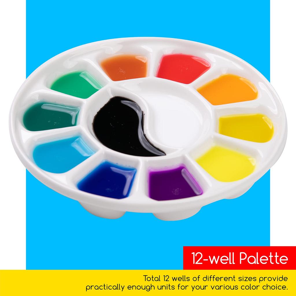 MEEDEN Ceramic Watercolor Palette, 12 Holes, Round, Mini, Suitable for Watercolor, Powder Painting, and Acrylic Paints, Ideal for Artists, Students, a