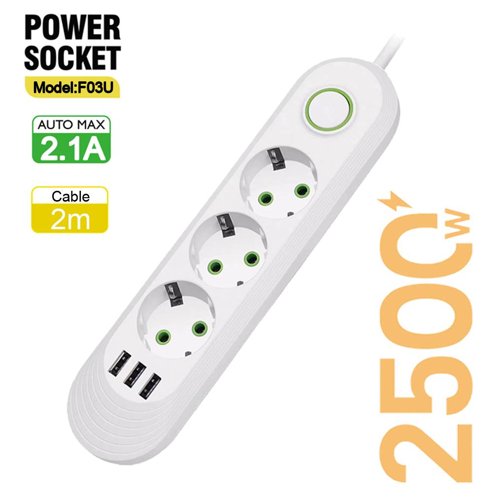 EU-plugg AC-uttak Smart Home Multiprise Power Strip Forlengelsesledning Strømuttak Nettverksfilter Med USB-porter Hurtiglading