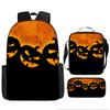Halloween Backpack Pumpkin Ghost 3-Piece Set Schoolbag Kids Shoulder Bag Cute Bookbag for Boys Girls