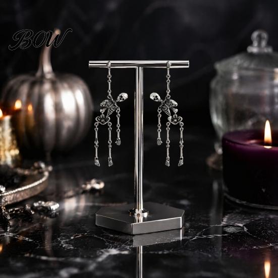 Halloween Party Accessories 1 Pair Earrings, Spooky Gothic Skeleton Dangle Cosplay Theme Earrings Drop Punk Skull Articulated Jewelry for Women Trendy