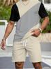 Casual Stripe Printed T-Shirt Shorts Loose Men's Short Sleeve Tee Elastic Waist Shorts Set Sports Clothes