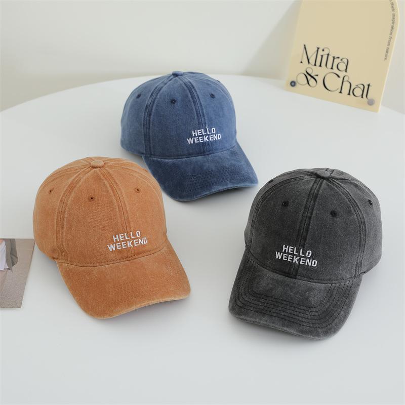 Original Korean Version of Old Multi-row Letter Embroidered Baseball Hat for Women Soft Top Baseball Hat Japanese Retro Sun Hat