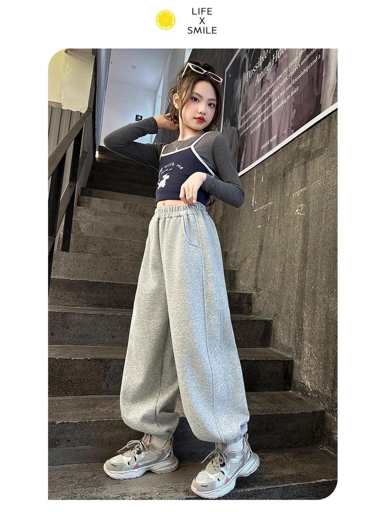 2025 New Style Fleece-Lined Sweatpants for Junior High School Girls