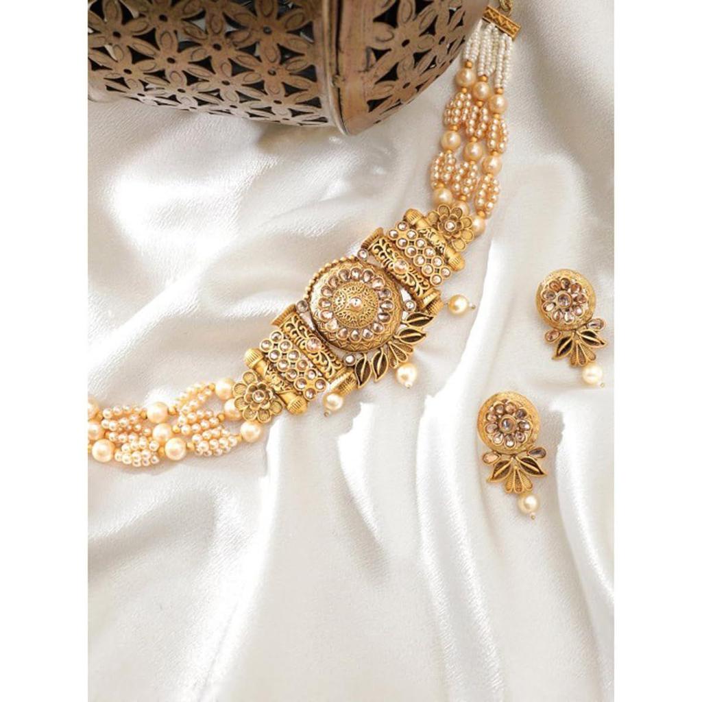 White Pearls, and Beaded Chain Choker Set For Women