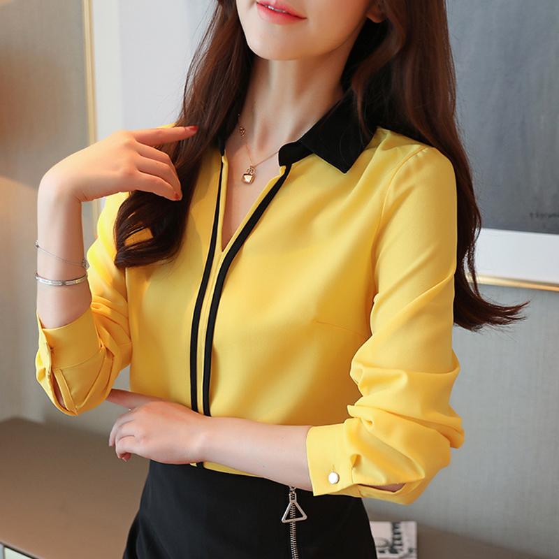 Fashion Long Sleeve Turn Down Collar Office Lady Chiffon Blouse Shirt Women Tops J301