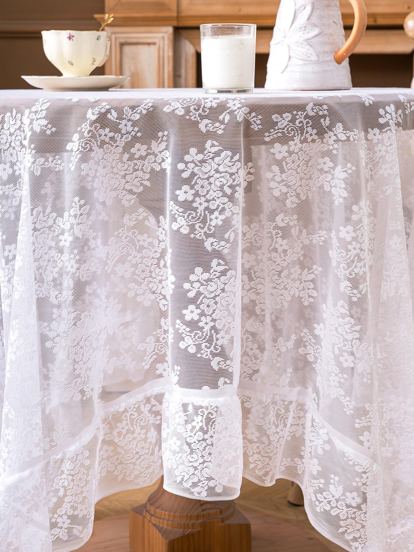 Elegante Doorzichtige Witte Kanten Tafelkleed, Romantisch Rustiek Tafeltextiel voor High Tea, Bruidsdouche, Terras Decoratie 140x230cm