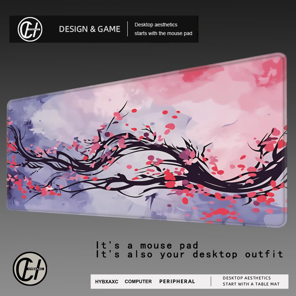 HYBXAXC Purple Blossom Deskmat Cute Pastel Purple Lavender Cherry Sakura Flowers Japanese Desk Mat Cute Mousepad Kawaii 800x400x2mm