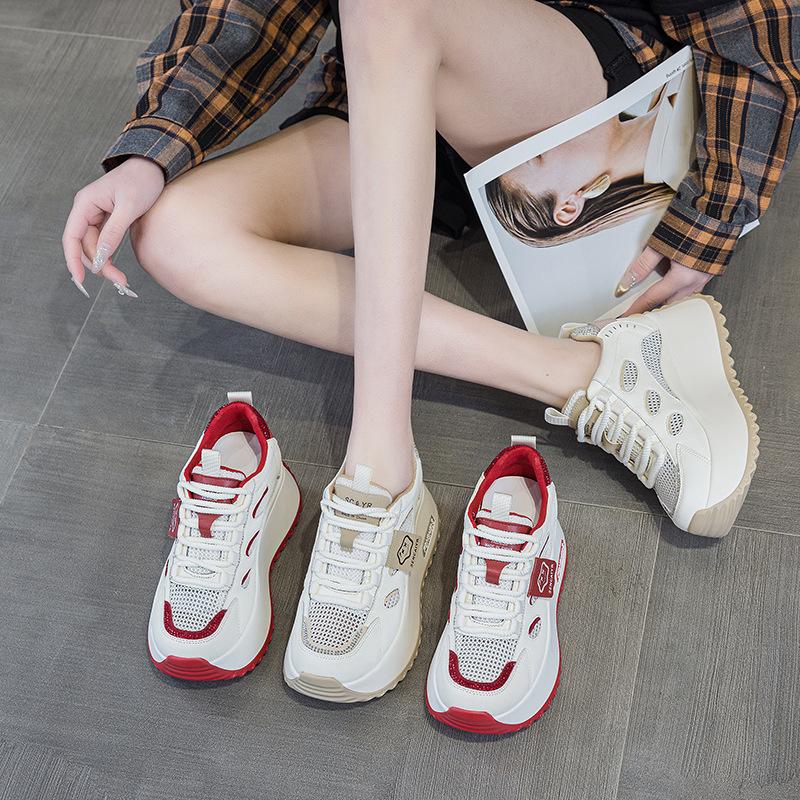 Thick-soled White Shoes 2025 New Models Increase by 8 Cm, Show Feet, Small Casual Versatile Color Matching, Transparent Net Student Women's Shoes