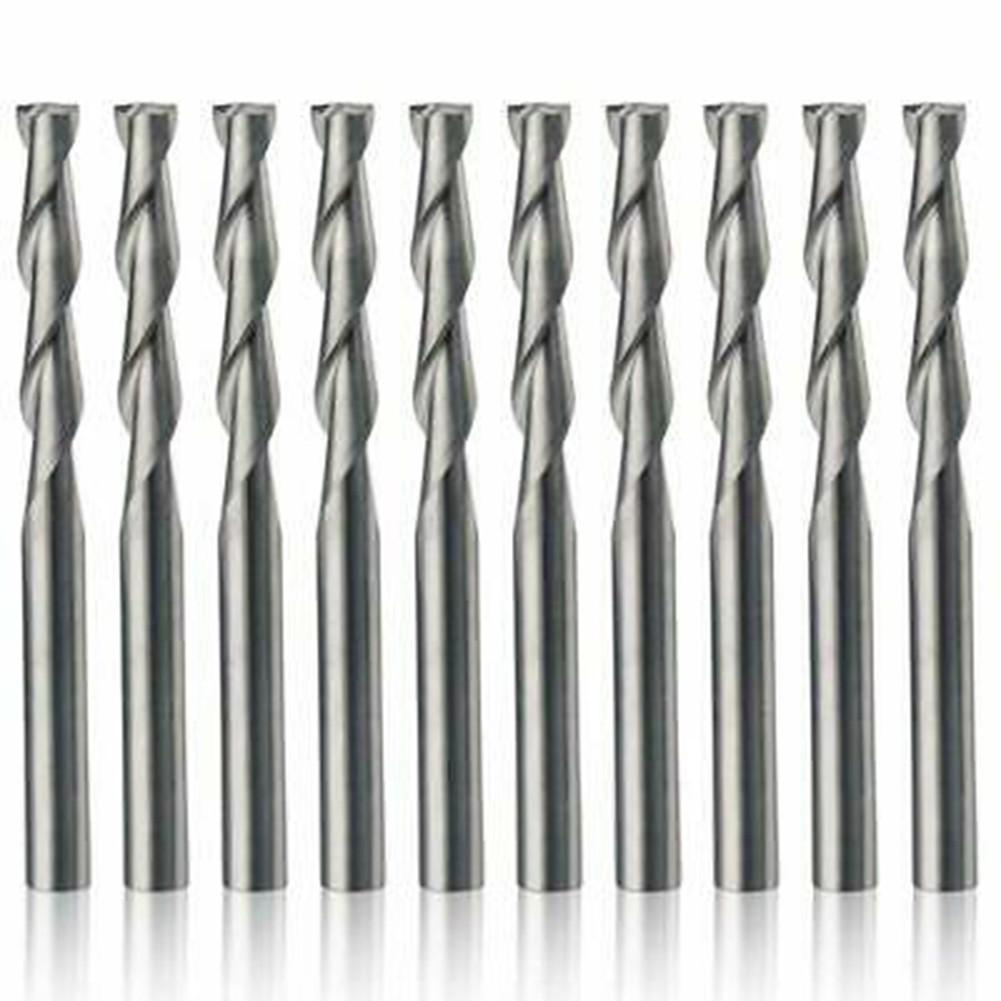 10pcs 1/8 Inch 2-Flutes Flat Nose Spiral Carbide End Mill CNC Router Bits 22mm
