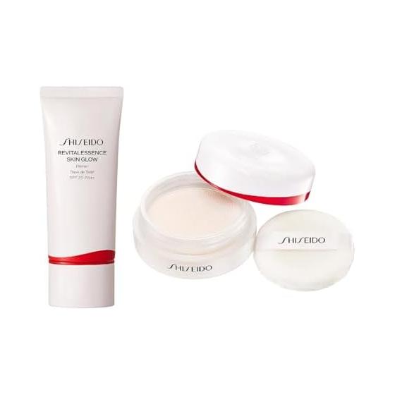 SHISEIDO Makeup Essence Skin Glow Primer 30g SPF25 PA++ + Essence Skin Setting Powder 02 Smoothing MATTE 7g | Makeup Base + Powder/Face Powder |