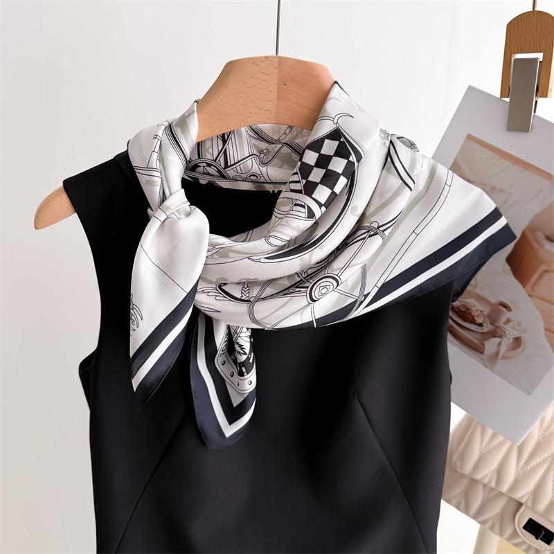 Retro Mechanical Printing Silk Scarf Square Scarf High-End Shawl Professional Versatile Neck Small Square Scarf Headscarf