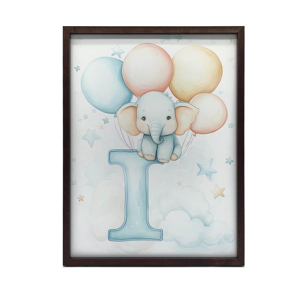 Poster Elephant On the Letter I Poster Elephant On the Letter I, 70X100 Cm, Dark Brown Wooden Frame, 230 Gsm Matte Paper