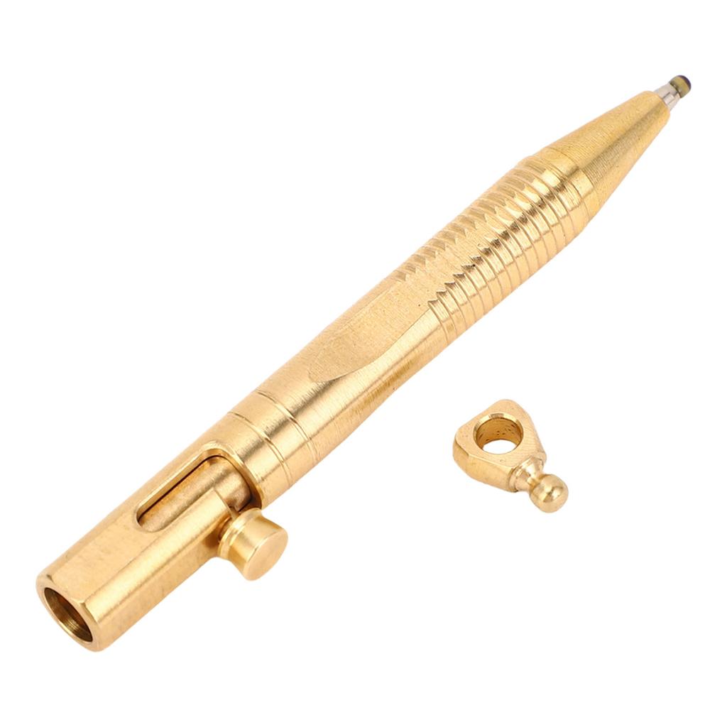 Quick Release Ballpoint Pen Brass Compact Pen with Detachable Keychain On Top for Working Traveling Writing