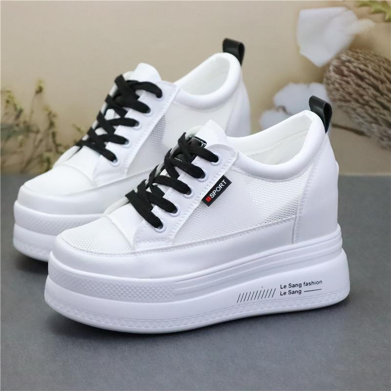 Fashion 10CM Genuine Leather Vulcanize Women Chunky Sneaker Spring Lace Up Platform Summer Autumn High Brand Comfy Loafer Shoes