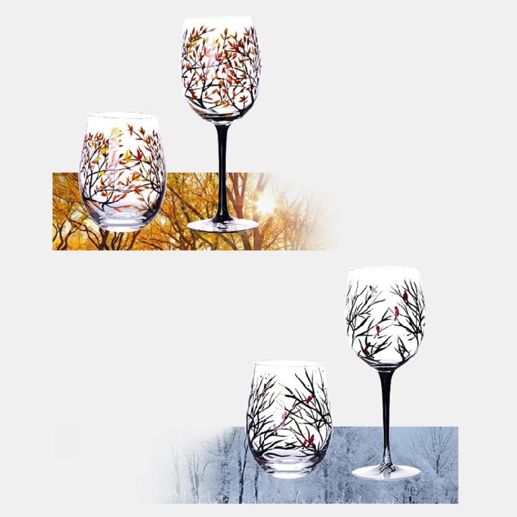 Handmade Painted Glass Wine Glasses Four Seasons Tree Goblet Gift for Friend