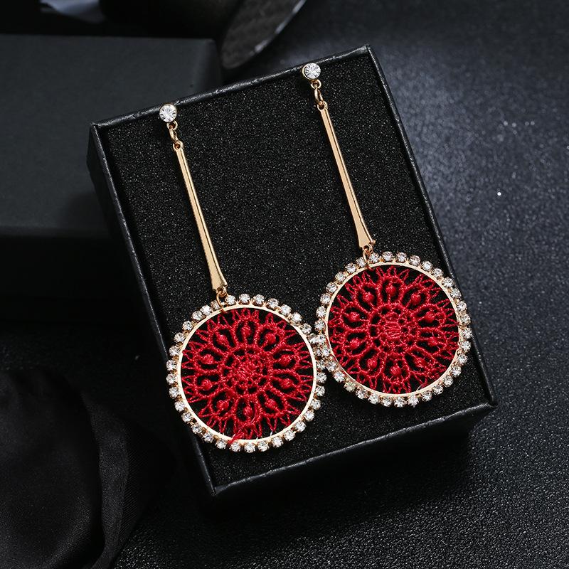 Original fashion personality retro crystal stud earrings female simple temperament versatile long earrings show face thin earrings