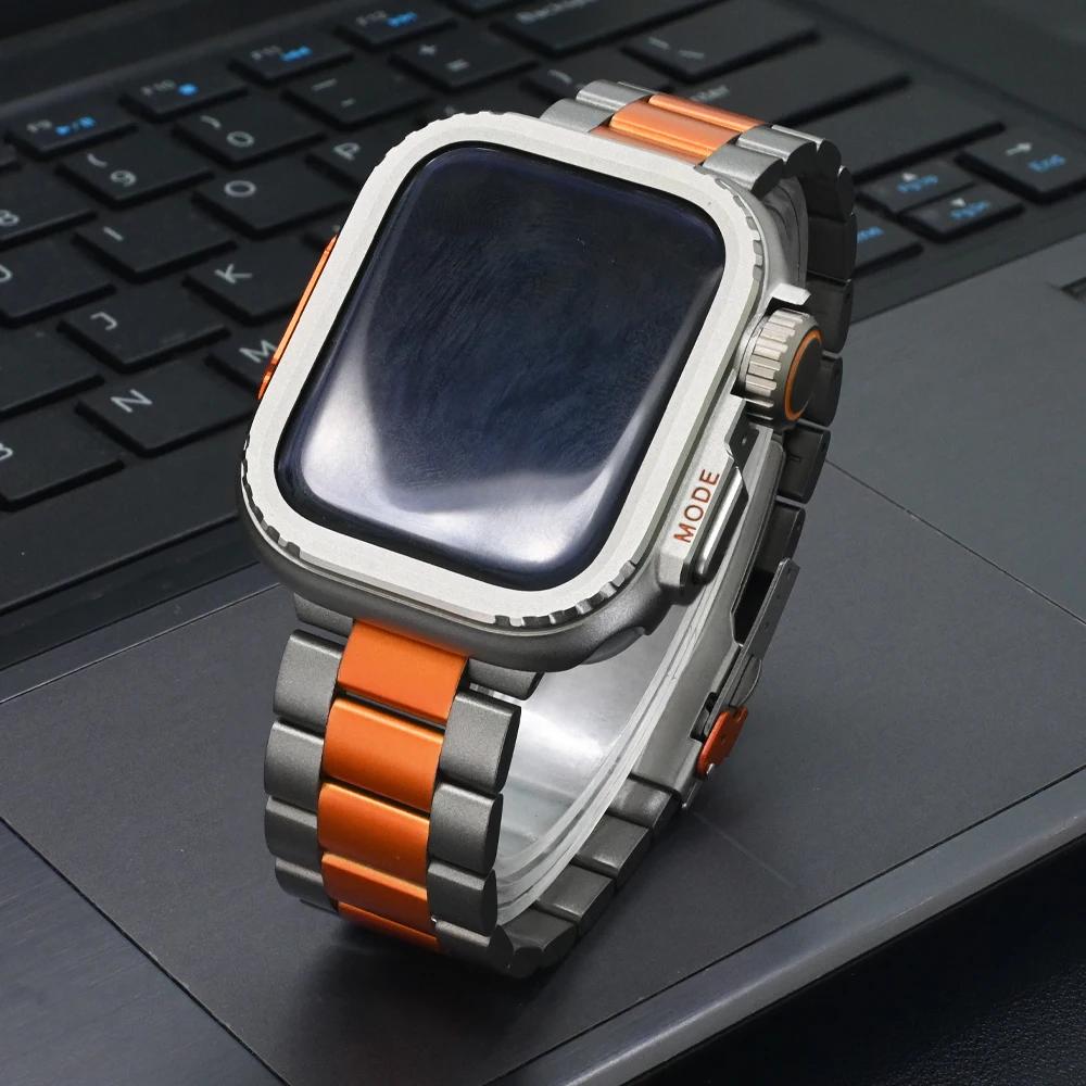 

Титановий ремінець для Apple Watch Ultra 2 49мм 44мм 46мм 45мм 44 Корпус зі сплаву алюмінію + Розкішний чоловічий браслет Ремінець для iWatch 10 9 8 7 6 SE for iwatch 44mm