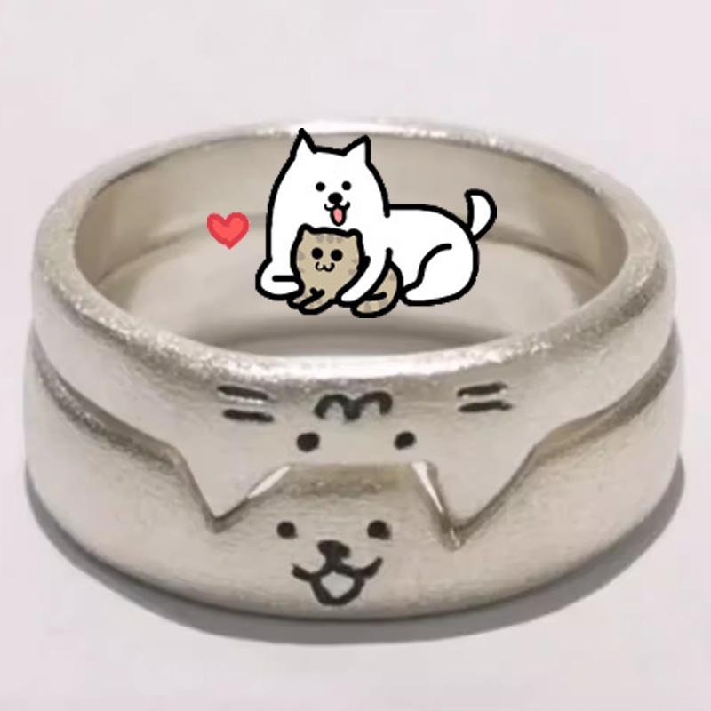 2pcs Bague Couple Animal Chat Chien Mignon pour Femmes Hommes 2025 Nouvelle Mode Déclaration Bagues Amoureux Saint-Valentin Bijoux Cadeaux