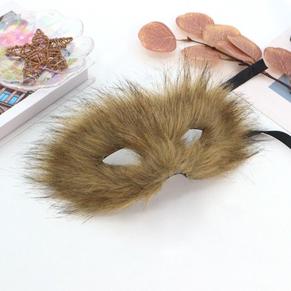 Long Furry Half Face Mask Cartoon Halloween Plush Mask Funny Plush Cat Mask  Cosplay Props