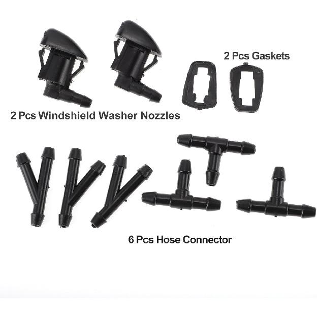 Windshield Washer Nozzle for Toyota Tacoma 2005-2015 Front W/ 3 Pcs Y Hose Connector Car 8538144010 Black Plastic 1 Set