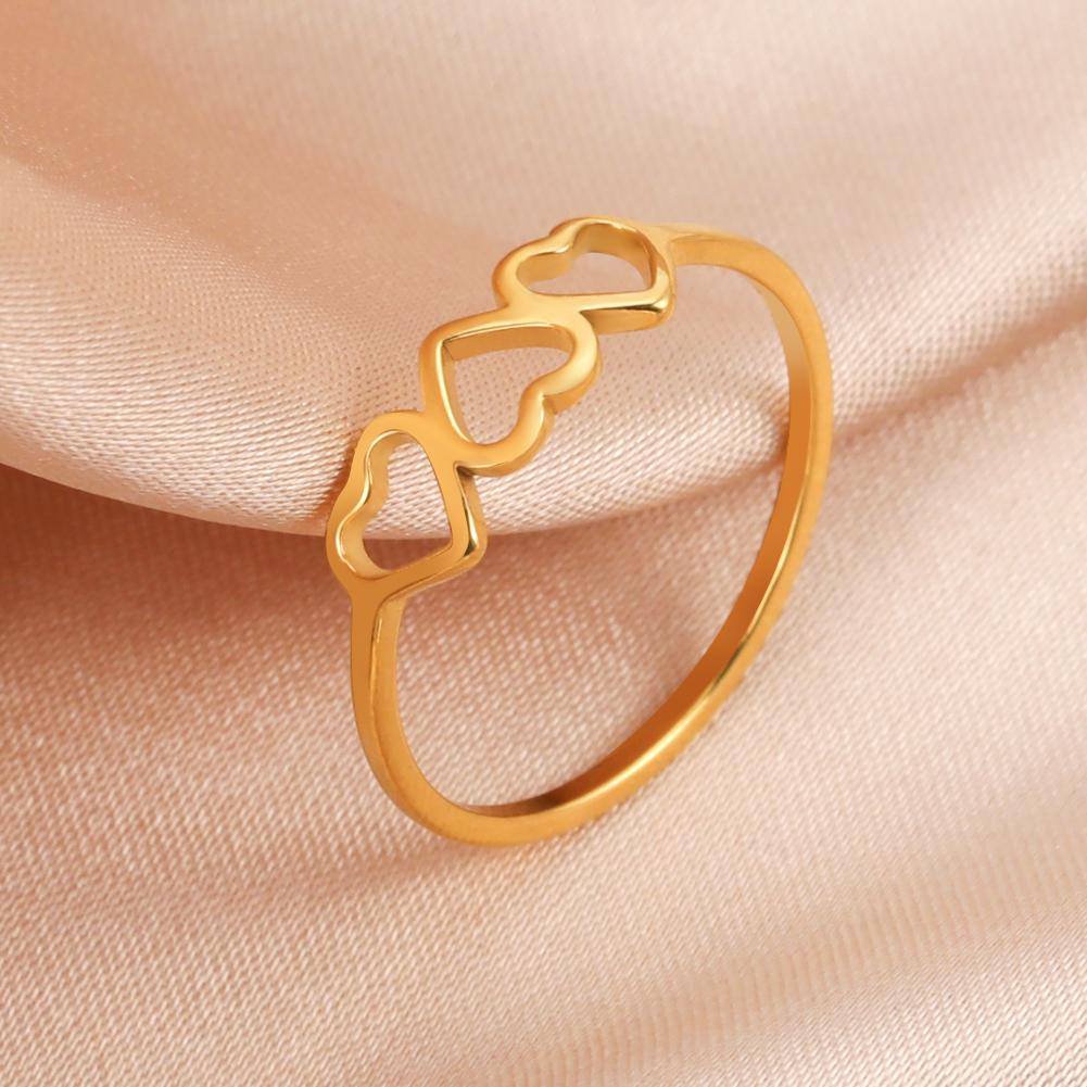 Minimalist Three Hearts Wedding Rings Stainless Steel Love Casual Finger Rings Friend Gift Trendy Jewelry