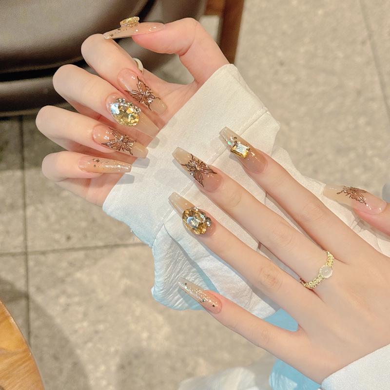 

Autumn/Winter Caramel Brown Butterfly Press-On Nail Art Stickers Glue Model