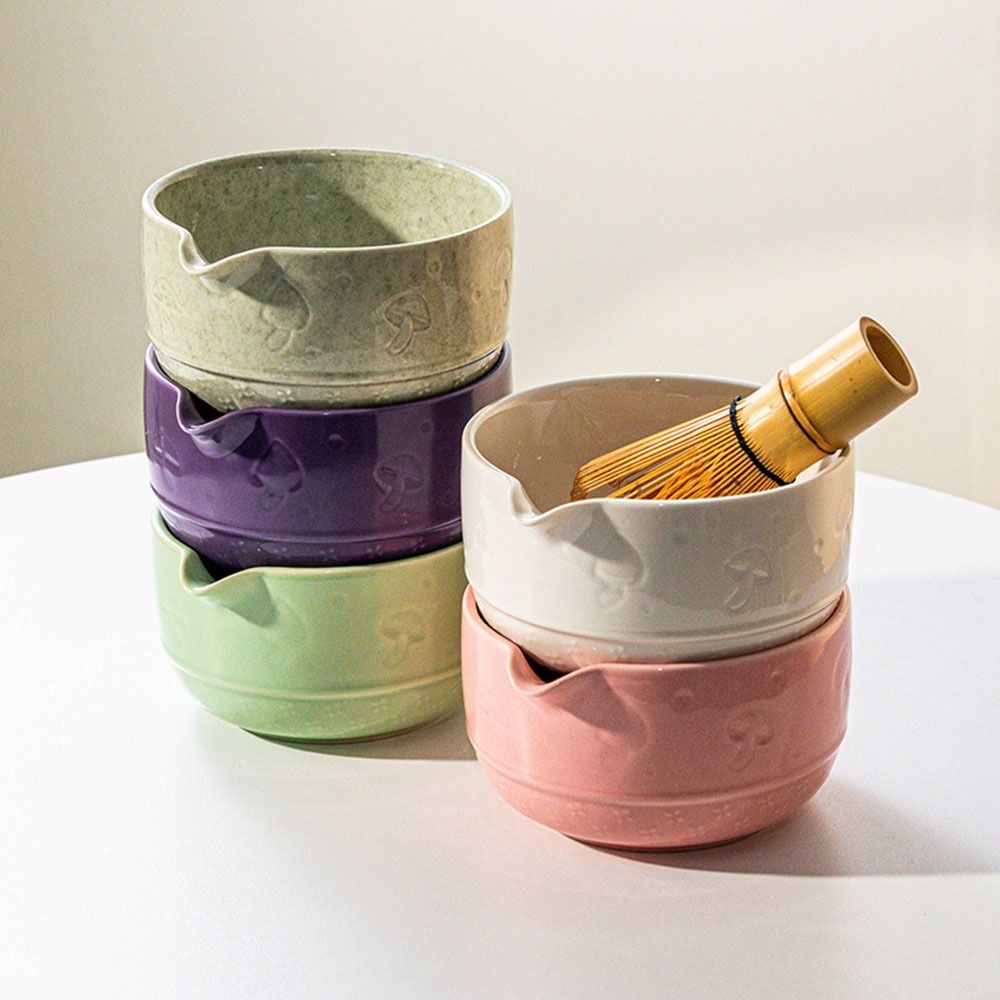 5/8Pcs Ceramic Matcha Bowl Set Reusable with Pouring Spout Green Tea Brewing Cup Japanese Matcha Set