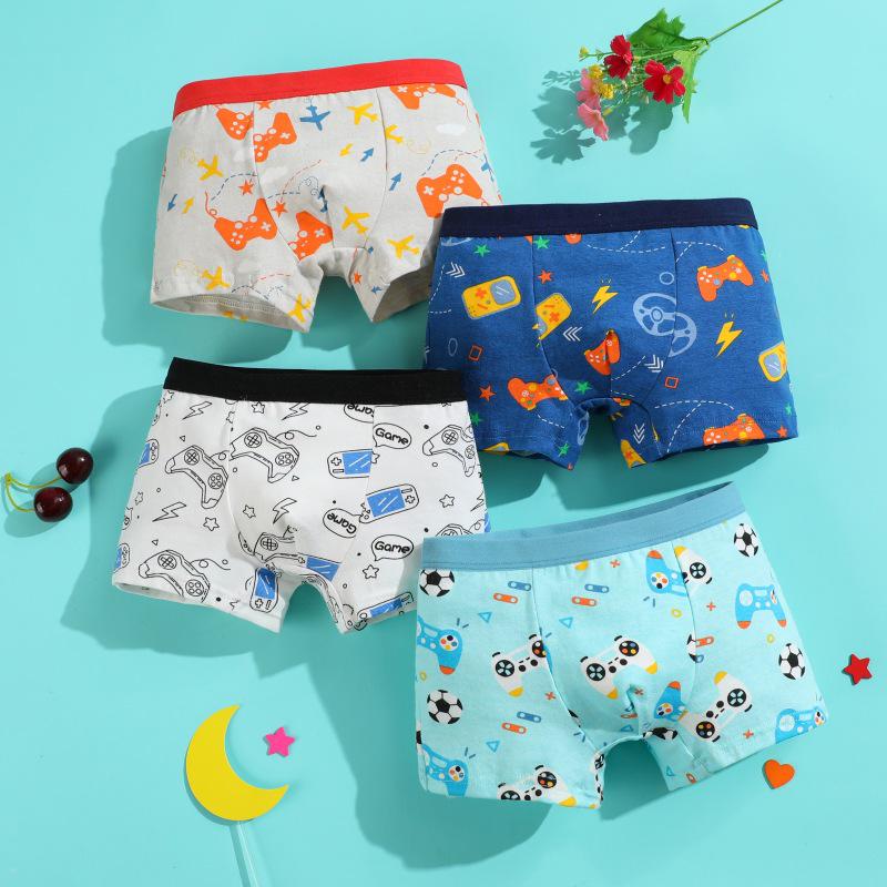 Four-Pack Boys' Pure Cotton Boxer Briefs: Small, Medium, Large Cartoon Underwear
