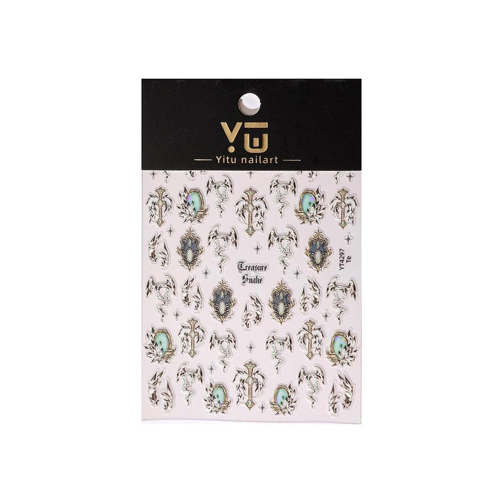 YITU Iridescent Light Luxury Snake Nail Stickers - Retro Shell Design with Adhesive Backing (Model YT4297)