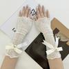 Elegant Sweet Long Bow Fingerless Gloves Women Elastic Ruffle Decorative Sleeves Outdoor Sun Protection Wrist Arm Cover