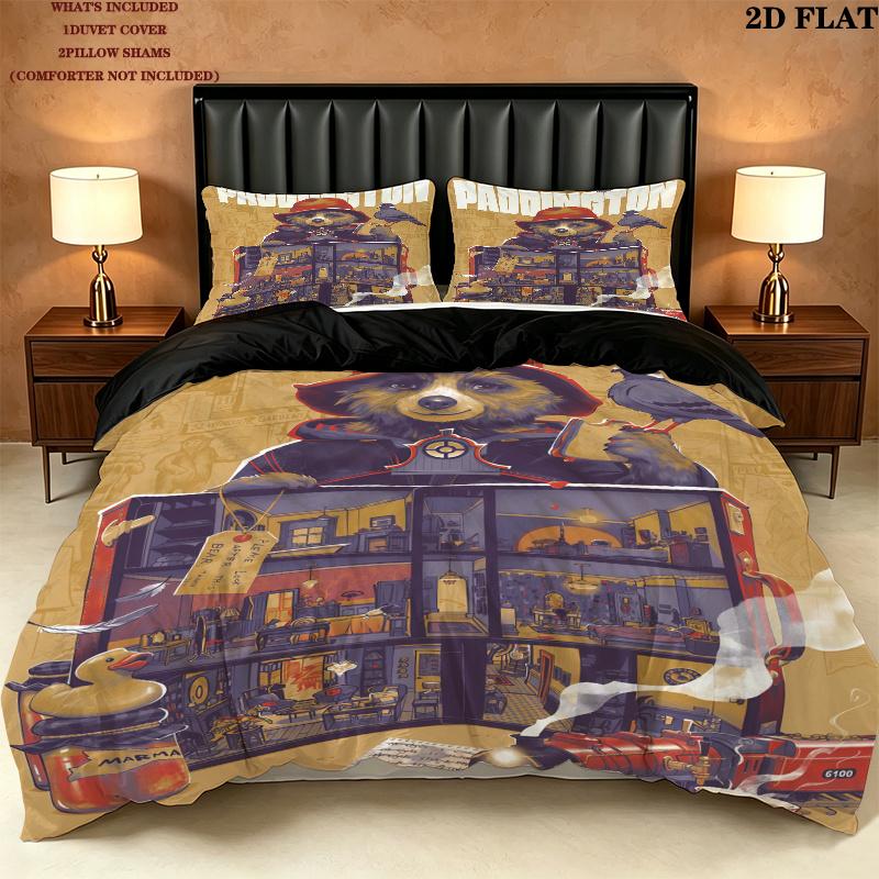 Paddington Bear Bedding Quilt Set Quilt Cover Pillowcase Home Decoration Birthday Gift (1 * duvet cover + 2 * pillowcase, without core)