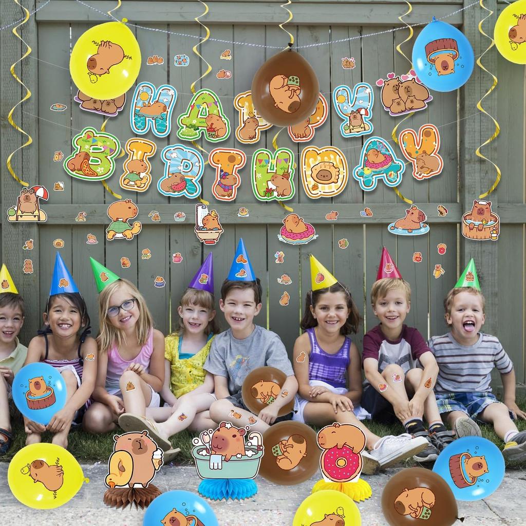 Capybara Birthday Party Decorations - Capybara Party Supplies including Happy Birthday Banner, Spirals, Cake Toppers, Table Centerpieces, Balloons,