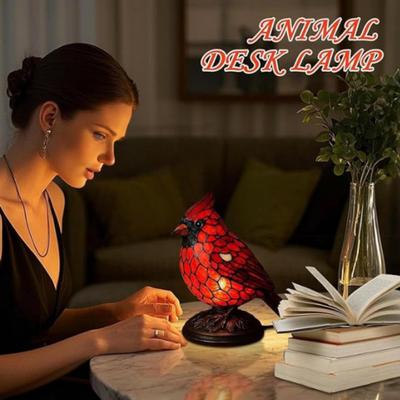 Red Bird Table Lamp Stained Glass Style Bedside Bird Lamp Handcrafted Red Bird Night Light for Home Decor Bedroom Desk Christmas Gift