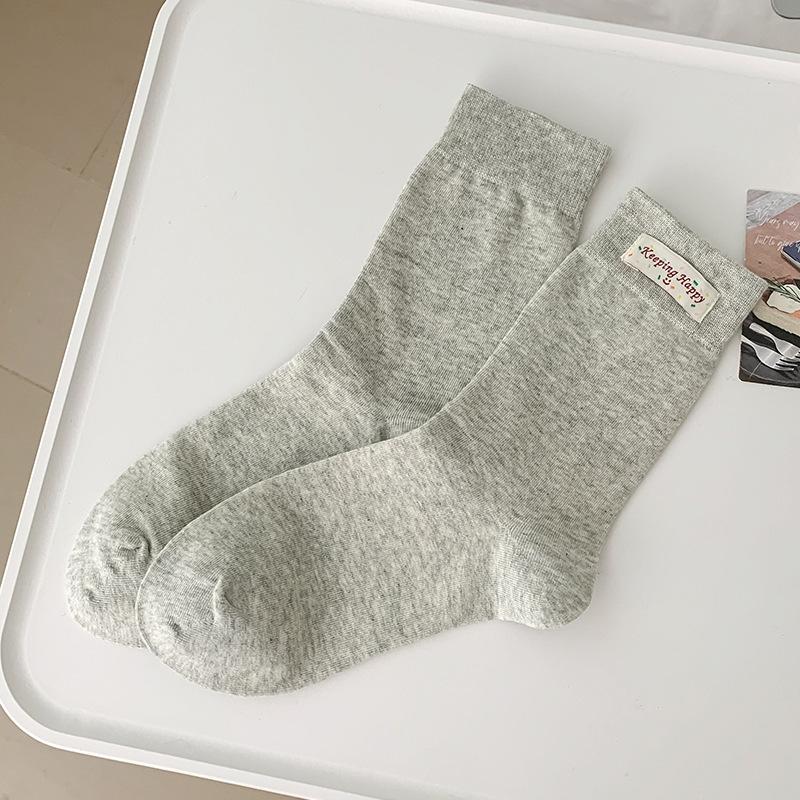 

Cloth Label Pile Socks, Girls Solid Color Simple Style Socks, Spring and Summer Versatile Mid-calf Socks, Women s Cotton Socks 1 pair сірий