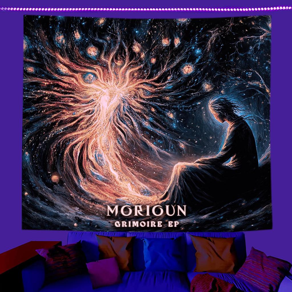 Sun Moon Star Tarot Mandala Blacklight Tapestry 2D Flat Printed Peach Skin UV Fluorescent Wall Hanging Indie Room Dorm Decor