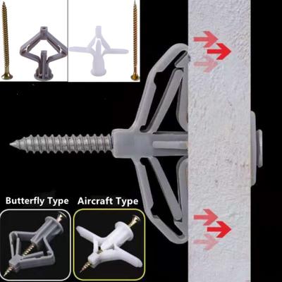 50/100 pièces Ancre à bascule en plastique avec vis M4 Rideau Cloison sèche Mur Cheville pour câble Avion Tube d'expansion Ancre Boulon Accessoires