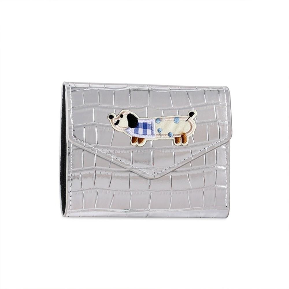 

Portable Crocodile Pattern Wallet Candy Color Embroidered Sausage Dog Short Leather Purse Multiple Card Anti-splash Water серебряный