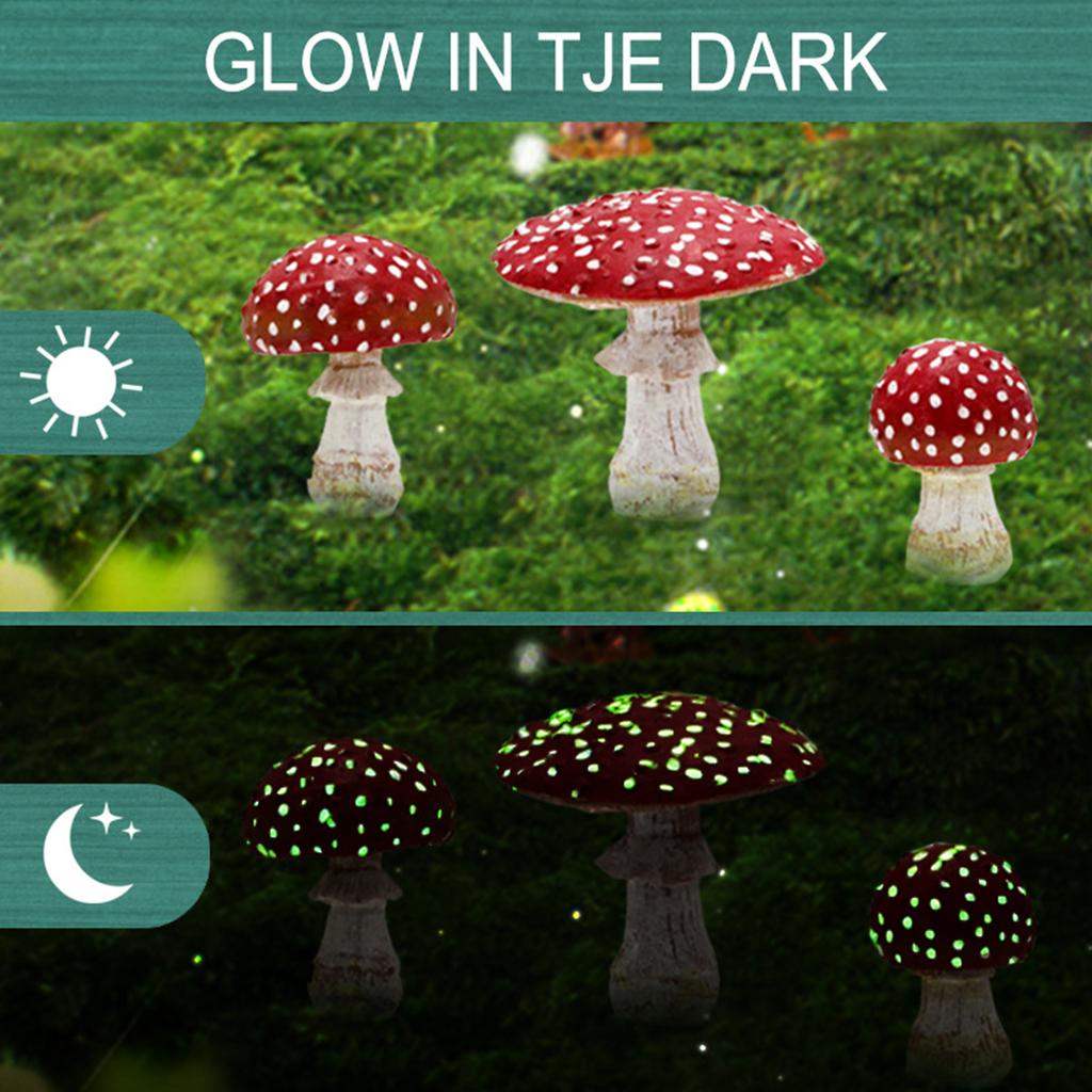 3pcs Luminous Mushroom Garden Stakes Yard Signs Outdoor Silhouette Potted Plant Ornaments for Fairy Garden Lawn Decor