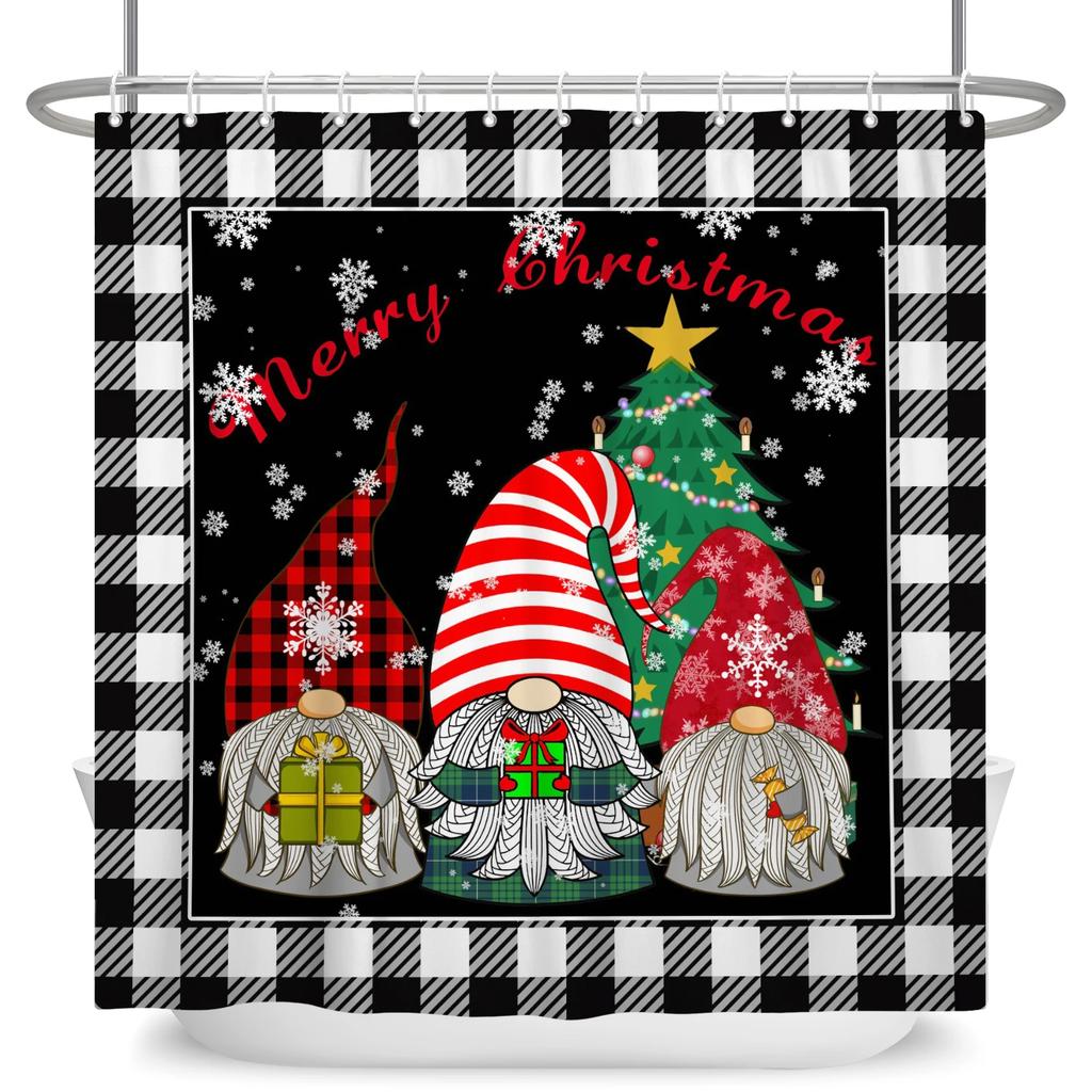 Merry Christmas Snowman Shower Curtains Waterproof Bath Curtain Santa Claus Snowflake for Bathroom Home Decor with Hooks
