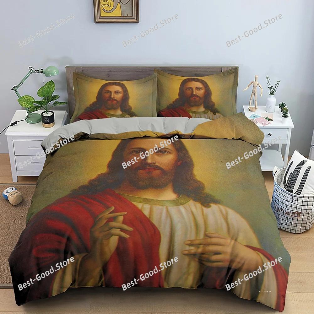 3D Jesus Duvet Cover Christian Sacred Jesus Bedding Set Comforter Cover Suitable For Christian Jesus Bedding God Bless You 032