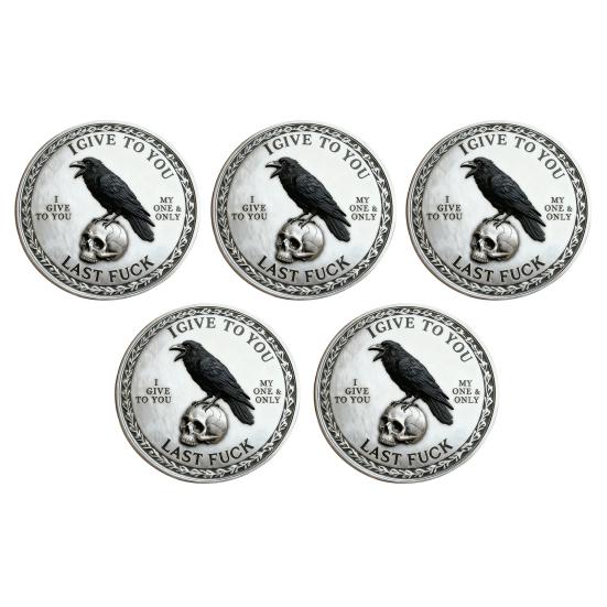 Yousheng 1/2/3/5 Stück Rabenschädel Souvenir Münze Robuste Haltung Krähe Challenge Coin Token der Freiheit und des Humors Metallabzeichen Heimdekoration