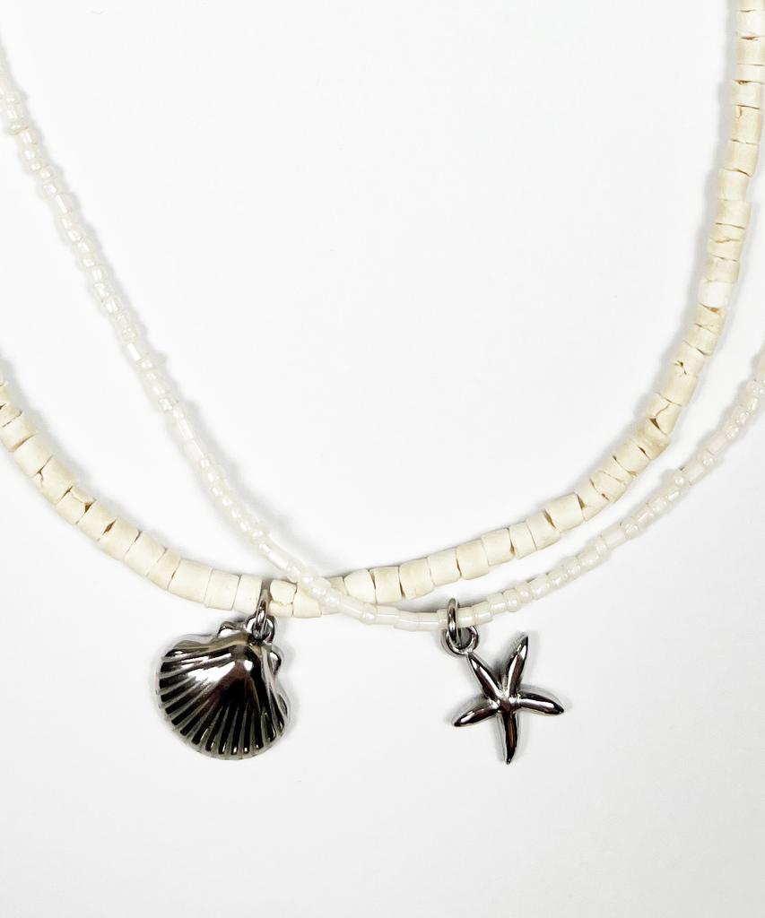 Sk8Er Rock Starfish Shell Double Chain Necklace (Ivory)