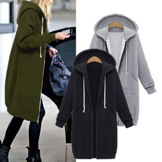 Women Long Sleeve Solid Color Coat Thick S Drawstring Long Lady Jacket Women Clothes